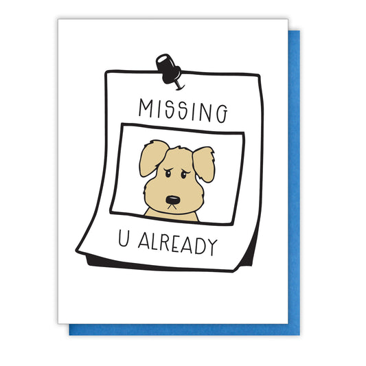 Cute Missing You Dog Poster Letterpress Card with Blue Envelope