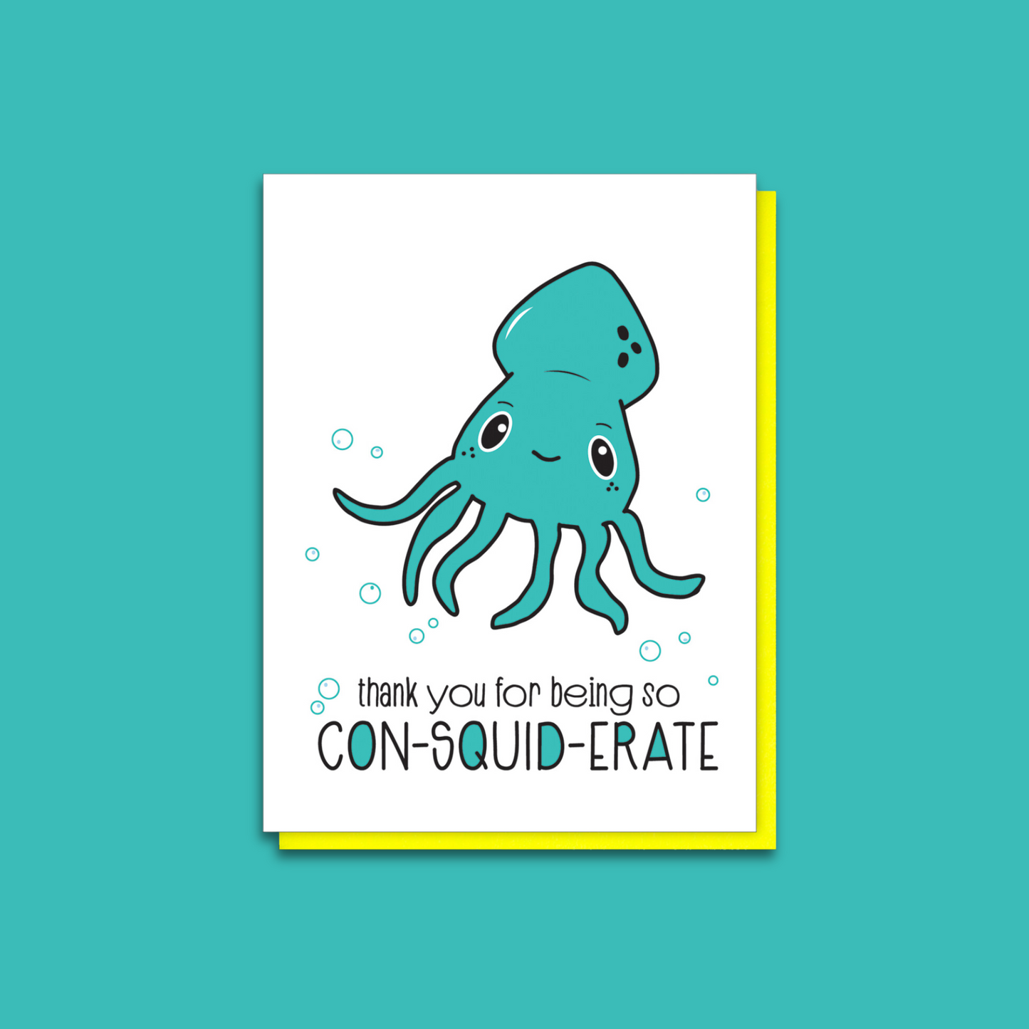 Funny Squid Pun Thank You Card – Con-squid-erate Letterpress Greeting Card | kiss and punch