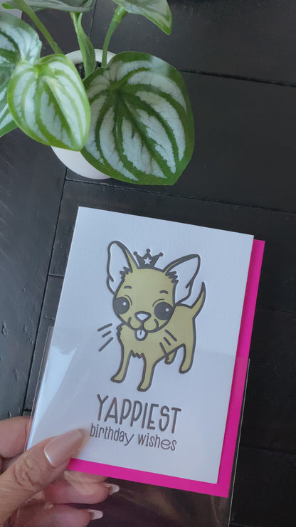 Funny Yappiest Chihuahua Letterpress Birthday Card | Punny Dog | kiss and punch